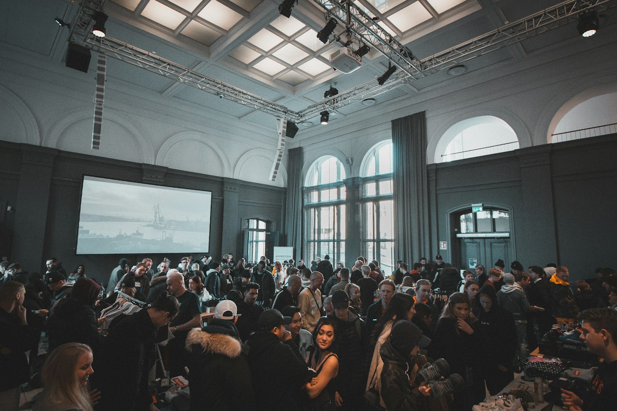 AnthroArts exhibition opening with large textile installation